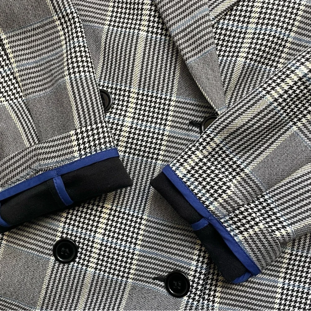 Zara Women’s Blazer Plaid Size S-M Gray Black Blue - Picture 4 of 6